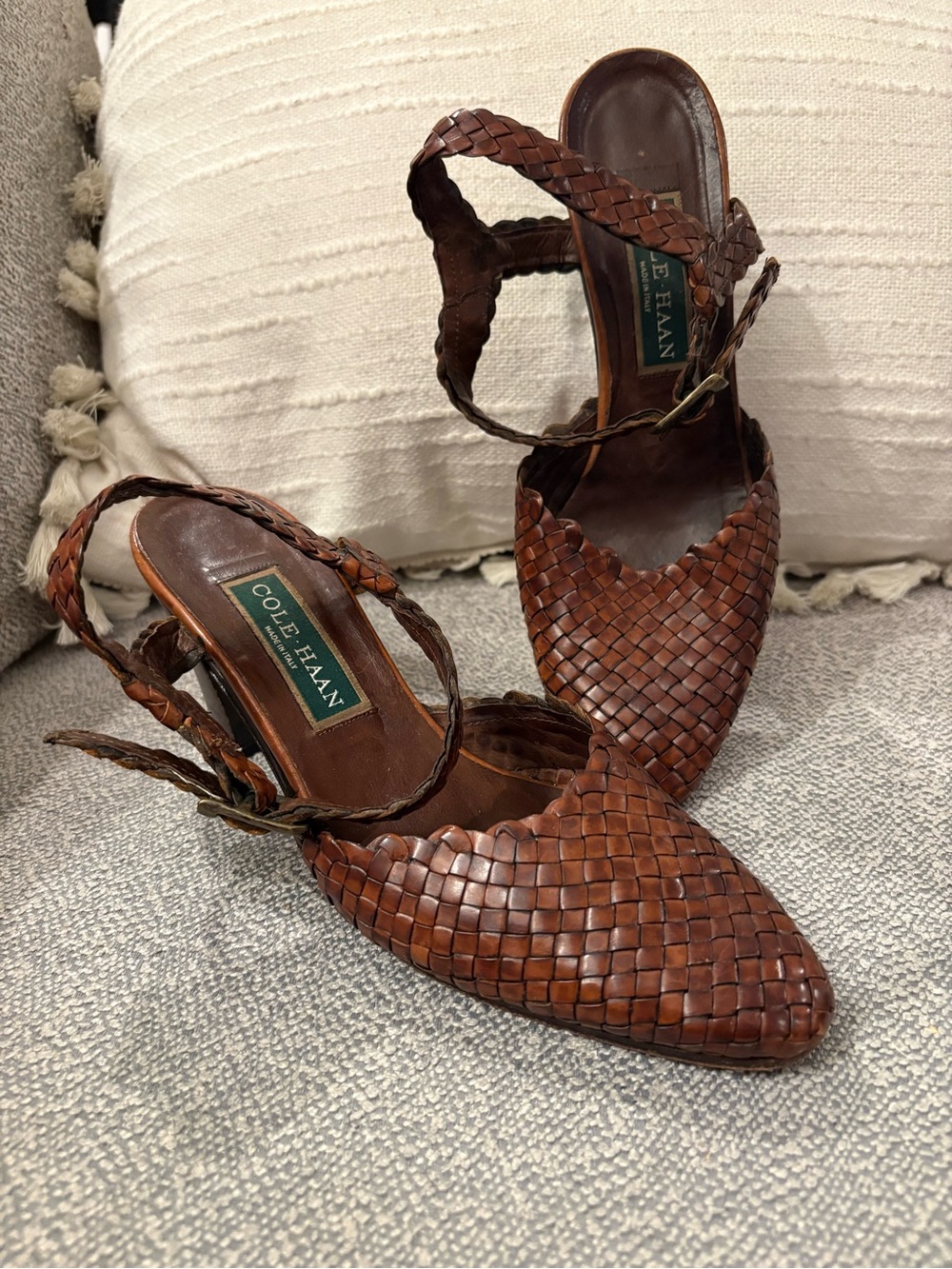 Cole Haan Woven Leather Slingback Pumps
